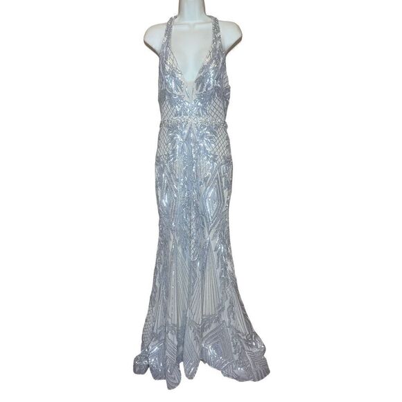 Mac Duggal Prom Long Formal Evening Dress in Silver/Nude NWOT Size 6 - Picture 4 of 8